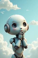 Tender Robot Gazing at the Sky with a Longing Look and Metallic Hands