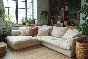Cozy living room design couch plants and a relaxing atmosphere