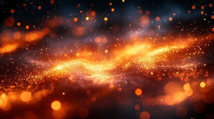 Fiery abstract wave, dark background, sparkle effect, design element