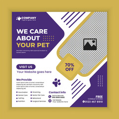 Pet wellness grooming Social Media Post design Or pet business Instagram Facebook Square banner template