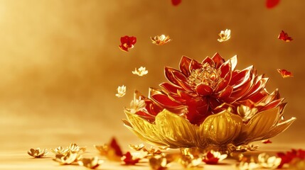 Golden Lotus Flower with Petals in Motion