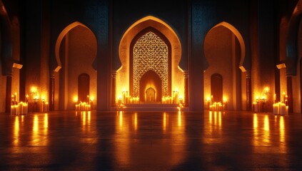Candlelit Moroccan Palace Interior: A Serene and Luxurious Nighttime Scene