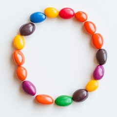 Colorful candy circle, white background, food photography, recipe mockup