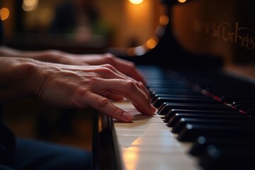 Elegant hands on piano keys, playing a nocturne, classical, passion, harmony