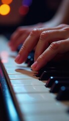 Fototapeta premium Close-up of flowing fingers across piano keys, nimble, keys, solo