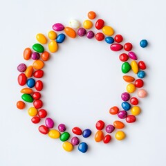 Colorful candies circle, white background,  food photography, advertising