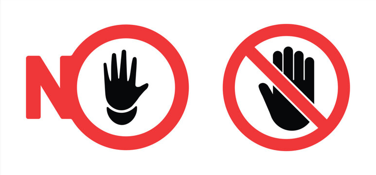 Hand forbidden sign, no entry, do not touch, don't push, off limits, vector icon