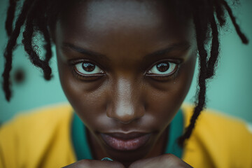Intense Gaze: A Close-Up Portrait of a Young Woman