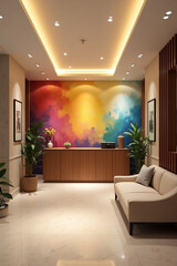 Simple Home Reception with Off-White Hanging Gypsum and Spotlights