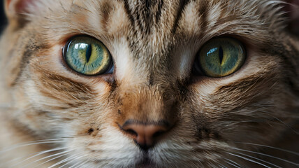 Intriguing Gaze: A captivating close-up of a tabby cat's emerald green eyes, filled with mystery and a hint of mischief, draws the viewer into its world.