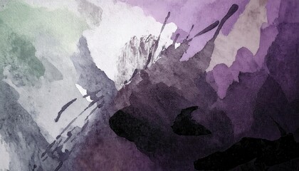 abstract expressionist canvas with textured watercolor effect in black, gray, purple, and white tones