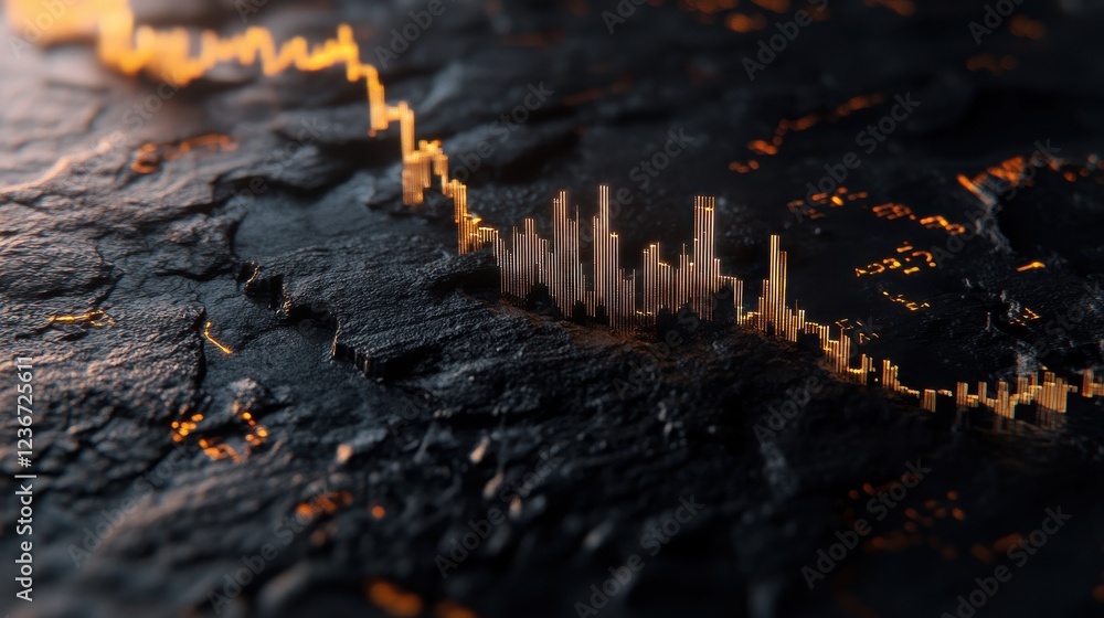 Poster creative forex chart with map on dark backdrop. global trade and invest concept. 3d rendering.