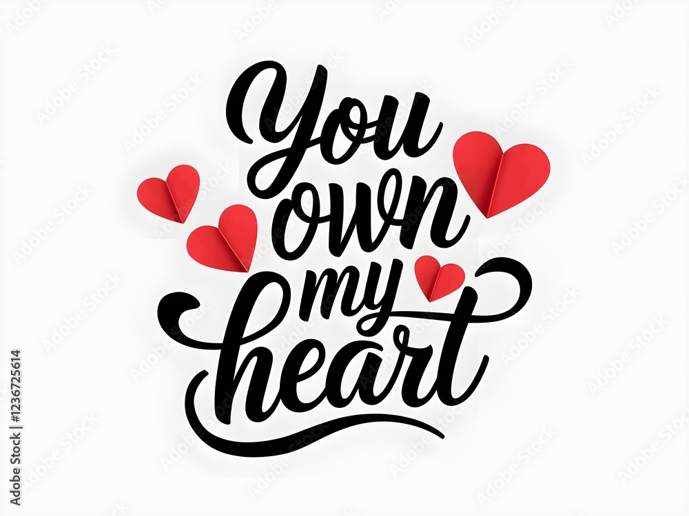 Fototapete you own my heart romantic typography design with red hearts and affectionate message