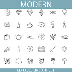 Modern Editable Line Art Set Icons, Symbols, and Designs