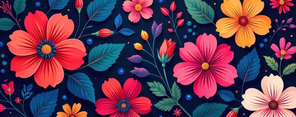 Bold abstract floral pattern, vibrant jewel tones, wallpaper, nature, blossom