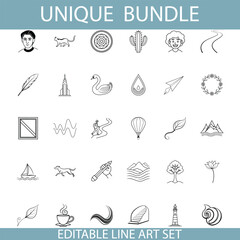 Editable Line Art Bundle Diverse Icons, Unique Designs, Vector Graphics