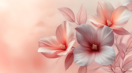 Fototapeta premium Delicate Pink Flowers and Leaves Artistic Render