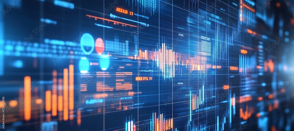 Poster a digital business interface with graphs and charts