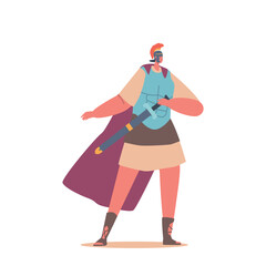 Roman Soldier Character Disciplined And Highly Trained, Equipped With Armor And Weapons, Vector Illustration