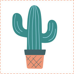 hand-drawn cactus in a pot. 
