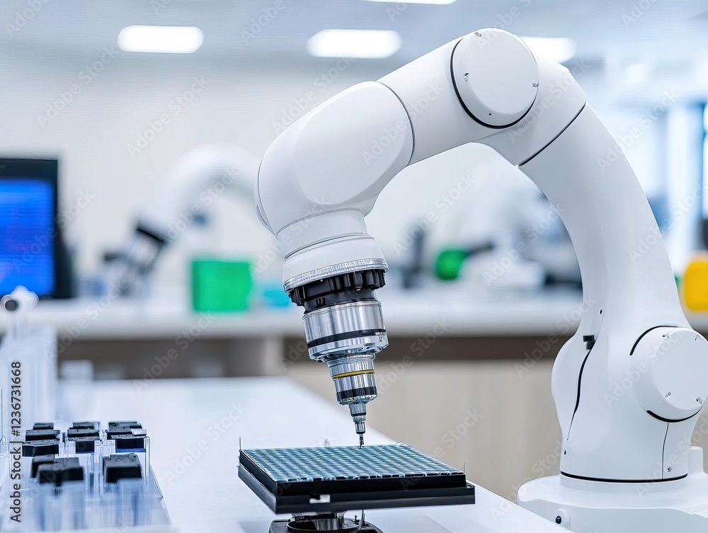 Aufkleber a robotic arm operates in a modern laboratory, showcasing advanced technology and automation in scie