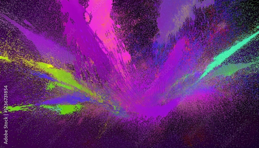 Poster vibrant abstract explosion of multicolored paint splashes with dynamic swirling lines in red, green, yellow, and orange, perfect for modern art prints, creative background