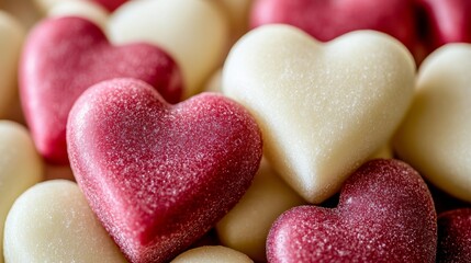 Obraz premium Sweet Valentine s Day Treat Dense Collection of Pink, Red, White Heart-Shaped Candies