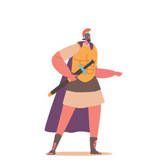 Disciplined, Armored Roman Soldier Character Equipped With A Gladius Sword, And Helmet, Standing Ready To Defend