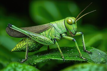 Vibrant Green Grasshopper Perched on a Leaf