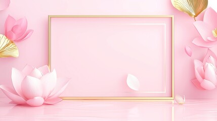 Obraz premium Gilded Lotus Blossom Frame, luxurious gold accents, bold black outlines, simple colors, pop art style, clean geometric design, cool neon color palette