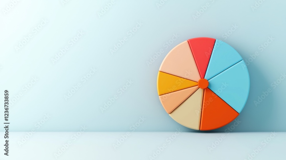 Poster colorful pie chart on minimalist background for data visualization