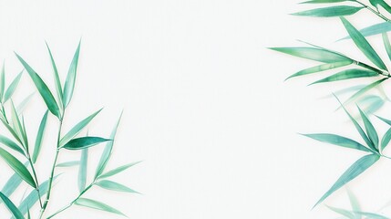 Fototapeta premium Minimalist Bamboo Leaf Artwork, a Zen-inspired design featuring bold black outlines, solid colors, and a cool neon-lit palette, embodying pop art's clean geometric style.