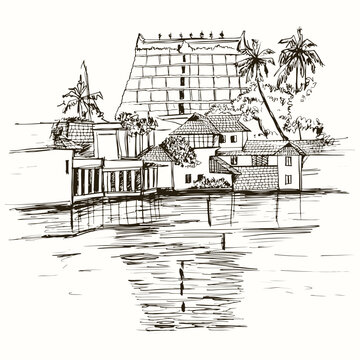 Trivandrum Padmanabhaswamy Temple Vector Illustration
