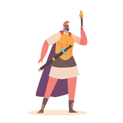 Roman Soldier Character Holds A Torch In Hand Ready To March Through The Dark. The Torch Provides Light