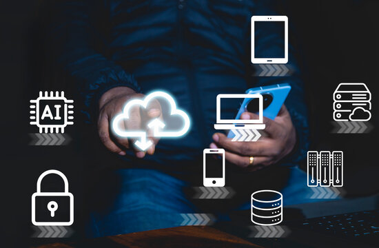 solution big data technology cloud data storage, backup service on the internet network. concept of a business digital server. information system security. application platform connect technology