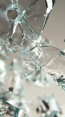 22. A close-up of a glass breaking with the largest shard in focus and other fragments flying