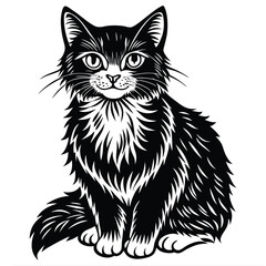 cat linocut vector