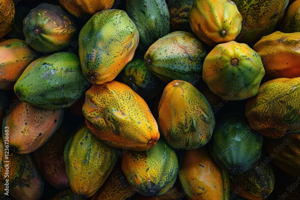 Poster close up of ripe papayas creating a vibrant and textured display