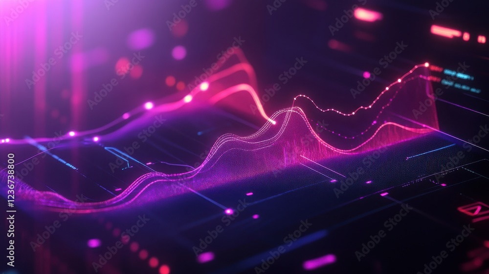 Poster futuristic data visualization with glowing charts and graphs in a digital interface