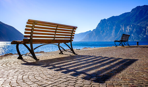 old wooden bench at torbole
