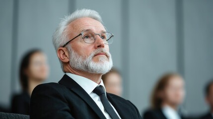 Attentive senior businessman at conference (1)