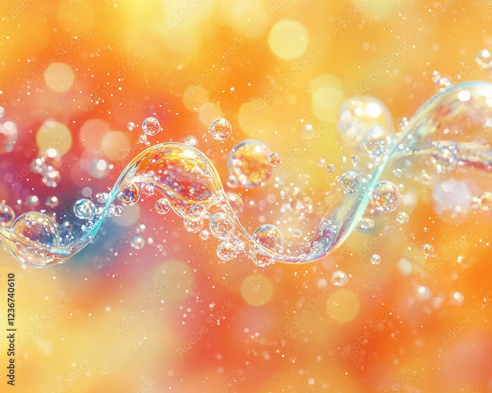 Poster abstract swirling water with bubbles and bokeh.