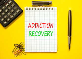Addiction recovery symbol. Concept words Addiction recovery on beautiful white note. Beautiful...