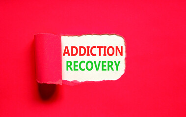 Addiction recovery symbol. Concept words Addiction recovery on beautiful white paper. Beautiful red...