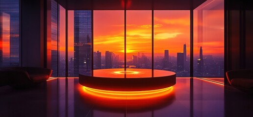 Cityscape Sunset: Panoramic View from a Modern Penthouse