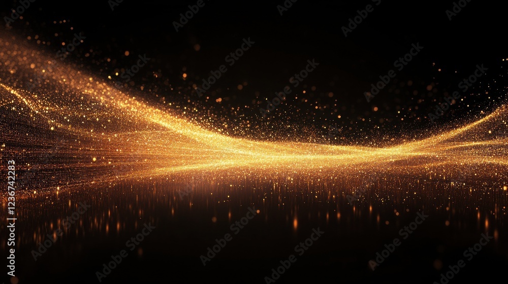 Poster abstract data transmission visualization. big data code representation. glittering dust of lights. g