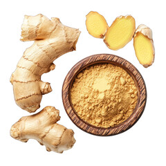 Ginger powder on transparent background