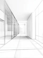 Obraz premium minimalist white architectural sketch of modern building interior perspective view