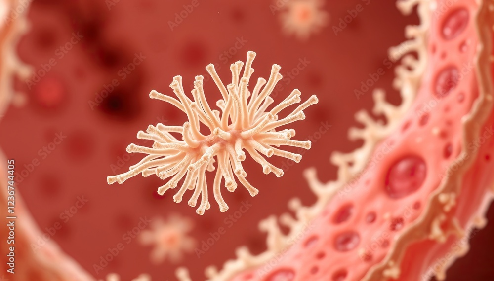 Poster microscopic view of fungus interacting with cell