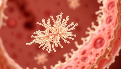 Microscopic view of fungus interacting with cell